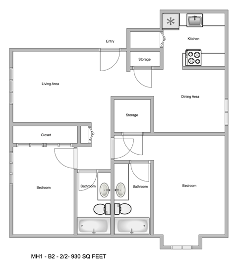 a floor plan of a modern apartment with a bedroom and a living room